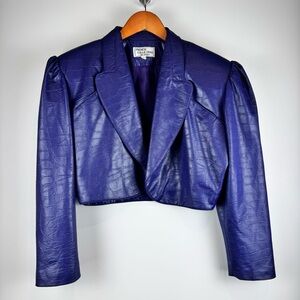 Vintage French Collezioni Women's Purple Poly Cropped Jacket w/ Elbow Pads ~ M